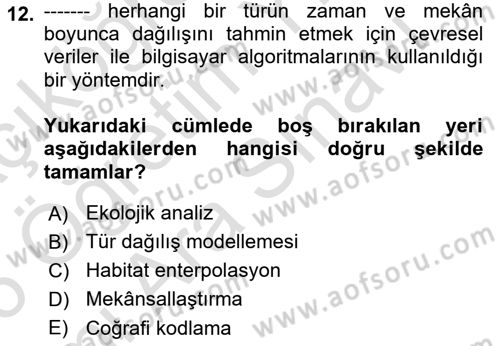Coğrafi Bilgi Sistemlerinin Kullanım Alanları 1 Dersi 2025 - 2026 Yılı (Vize) Ara Sınav Soruları 12. Soru