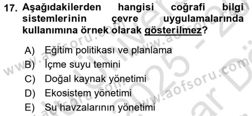 Coğrafi Bilgi Sistemlerinin Kullanım Alanları 1 Dersi 2025 - 2026 Yılı (Vize) Ara Sınav Soruları 17. Soru