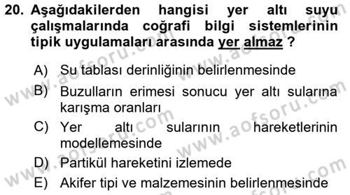 Coğrafi Bilgi Sistemlerinin Kullanım Alanları 1 Dersi 2025 - 2026 Yılı (Vize) Ara Sınav Soruları 20. Soru