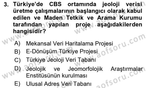 Coğrafi Bilgi Sistemlerinin Kullanım Alanları 1 Dersi 2025 - 2026 Yılı (Vize) Ara Sınav Soruları 3. Soru