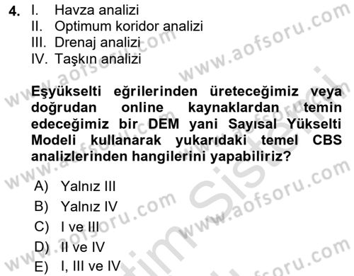 Coğrafi Bilgi Sistemlerinin Kullanım Alanları 1 Dersi 2025 - 2026 Yılı (Vize) Ara Sınav Soruları 4. Soru