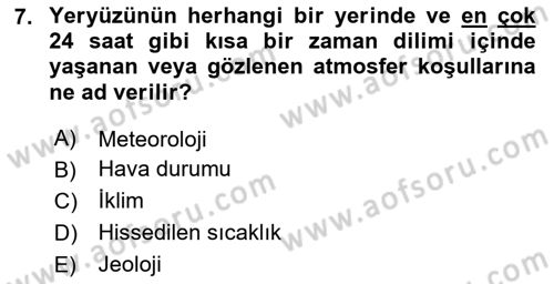 Coğrafi Bilgi Sistemlerinin Kullanım Alanları 1 Dersi 2025 - 2026 Yılı (Vize) Ara Sınav Soruları 7. Soru