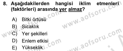 Coğrafi Bilgi Sistemlerinin Kullanım Alanları 1 Dersi 2025 - 2026 Yılı (Vize) Ara Sınav Soruları 8. Soru