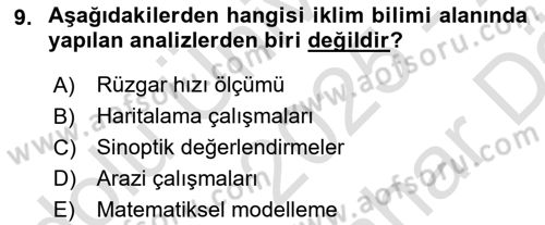 Coğrafi Bilgi Sistemlerinin Kullanım Alanları 1 Dersi 2025 - 2026 Yılı (Vize) Ara Sınav Soruları 9. Soru