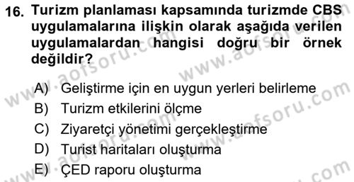Coğrafi Bilgi Sistemlerinin Kullanım Alanları 1 Dersi 2025 - 2026 Yılı (Final) Dönem Sonu Sınav Soruları 16. Soru