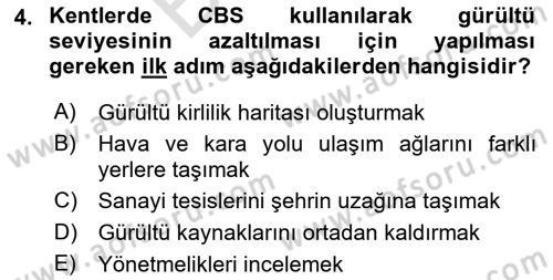Coğrafi Bilgi Sistemlerinin Kullanım Alanları 1 Dersi 2025 - 2026 Yılı (Final) Dönem Sonu Sınav Soruları 4. Soru