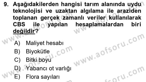 Coğrafi Bilgi Sistemlerinin Kullanım Alanları 1 Dersi 2025 - 2026 Yılı (Final) Dönem Sonu Sınav Soruları 9. Soru