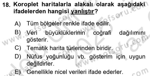 Coğrafi Bilgi Sistemlerinin Kullanım Alanları 1 Dersi 2025 - 2026 Yılı Yaz Okulu Sınav Soruları 18. Soru
