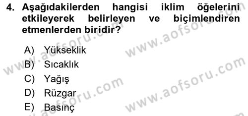 Coğrafi Bilgi Sistemlerinin Kullanım Alanları 1 Dersi 2025 - 2026 Yılı Yaz Okulu Sınav Soruları 4. Soru