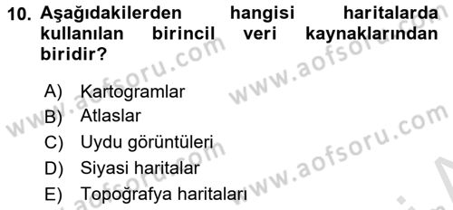Harita Bilgisi Dersi 2022 - 2023 Yılı Yaz Okulu Sınav Soruları 10. Soru