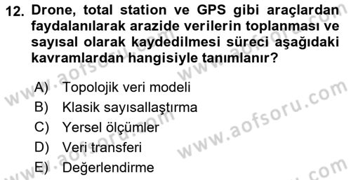 Harita Bilgisi Dersi 2022 - 2023 Yılı Yaz Okulu Sınav Soruları 12. Soru