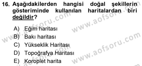 Harita Bilgisi Dersi 2022 - 2023 Yılı Yaz Okulu Sınav Soruları 16. Soru