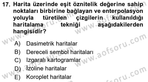 Harita Bilgisi Dersi 2022 - 2023 Yılı Yaz Okulu Sınav Soruları 17. Soru