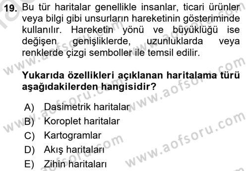 Harita Bilgisi Dersi 2022 - 2023 Yılı Yaz Okulu Sınav Soruları 19. Soru