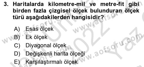 Harita Bilgisi Dersi 2022 - 2023 Yılı Yaz Okulu Sınav Soruları 3. Soru