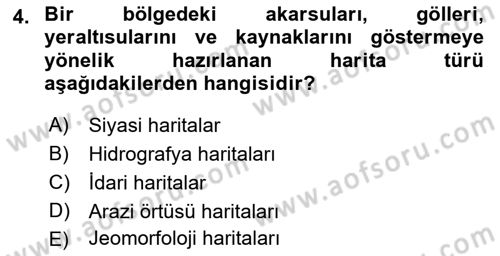 Harita Bilgisi Dersi 2022 - 2023 Yılı Yaz Okulu Sınav Soruları 4. Soru
