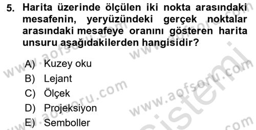 Harita Bilgisi Dersi 2022 - 2023 Yılı Yaz Okulu Sınav Soruları 5. Soru