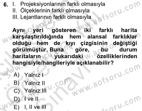 Harita Bilgisi Dersi 2022 - 2023 Yılı Yaz Okulu Sınav Soruları 6. Soru