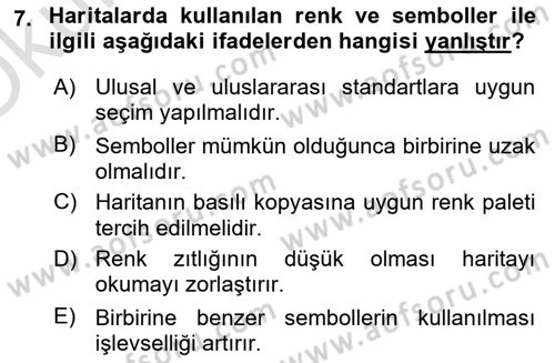 Harita Bilgisi Dersi 2022 - 2023 Yılı Yaz Okulu Sınav Soruları 7. Soru
