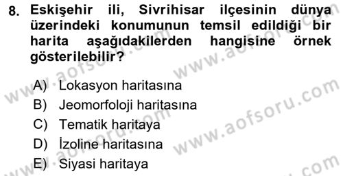 Harita Bilgisi Dersi 2022 - 2023 Yılı Yaz Okulu Sınav Soruları 8. Soru