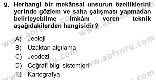 Harita Bilgisi Dersi 2022 - 2023 Yılı Yaz Okulu Sınav Soruları 9. Soru
