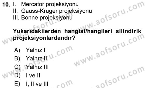 Harita Bilgisi Dersi 2023 - 2024 Yılı (Vize) Ara Sınav Soruları 10. Soru