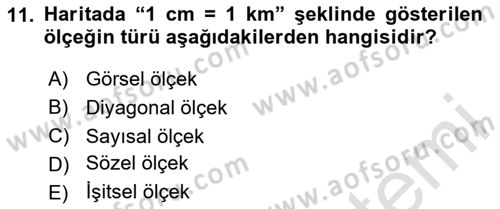 Harita Bilgisi Dersi 2023 - 2024 Yılı (Vize) Ara Sınav Soruları 11. Soru