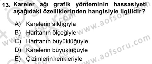 Harita Bilgisi Dersi 2023 - 2024 Yılı (Vize) Ara Sınav Soruları 13. Soru