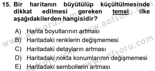 Harita Bilgisi Dersi 2023 - 2024 Yılı (Vize) Ara Sınav Soruları 15. Soru