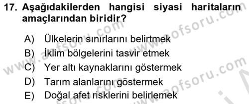 Harita Bilgisi Dersi 2023 - 2024 Yılı (Vize) Ara Sınav Soruları 17. Soru