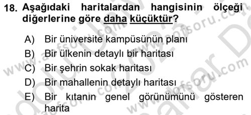 Harita Bilgisi Dersi 2023 - 2024 Yılı (Vize) Ara Sınav Soruları 18. Soru