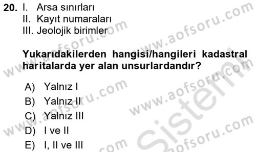 Harita Bilgisi Dersi 2023 - 2024 Yılı (Vize) Ara Sınav Soruları 20. Soru