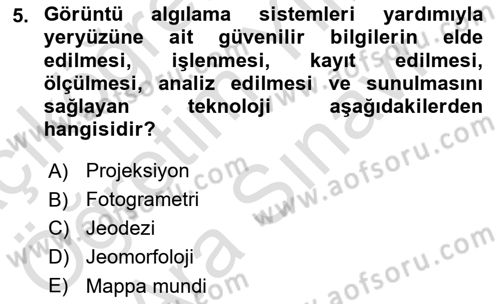 Harita Bilgisi Dersi 2023 - 2024 Yılı (Vize) Ara Sınav Soruları 5. Soru