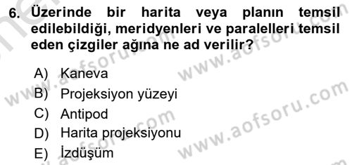 Harita Bilgisi Dersi 2023 - 2024 Yılı (Vize) Ara Sınav Soruları 6. Soru