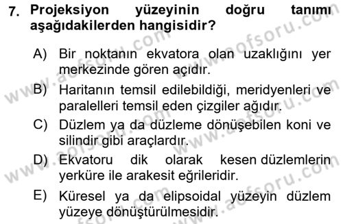 Harita Bilgisi Dersi 2023 - 2024 Yılı (Vize) Ara Sınav Soruları 7. Soru