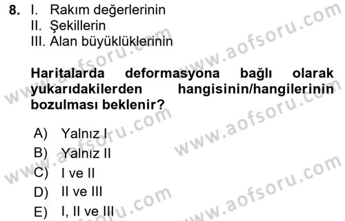Harita Bilgisi Dersi 2023 - 2024 Yılı (Vize) Ara Sınav Soruları 8. Soru