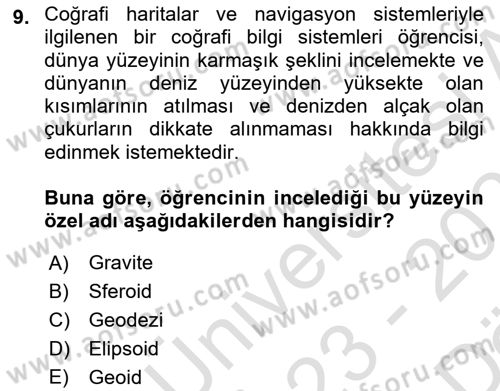 Harita Bilgisi Dersi 2023 - 2024 Yılı (Vize) Ara Sınav Soruları 9. Soru