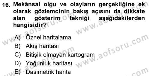Harita Bilgisi Dersi 2023 - 2024 Yılı (Final) Dönem Sonu Sınav Soruları 16. Soru