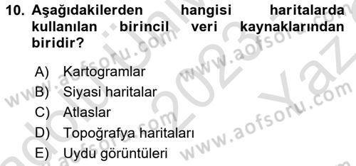 Harita Bilgisi Dersi 2023 - 2024 Yılı Yaz Okulu Sınav Soruları 10. Soru