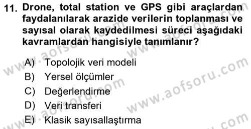 Harita Bilgisi Dersi 2023 - 2024 Yılı Yaz Okulu Sınav Soruları 11. Soru
