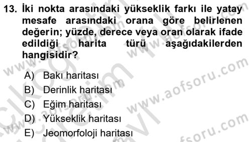 Harita Bilgisi Dersi 2023 - 2024 Yılı Yaz Okulu Sınav Soruları 13. Soru