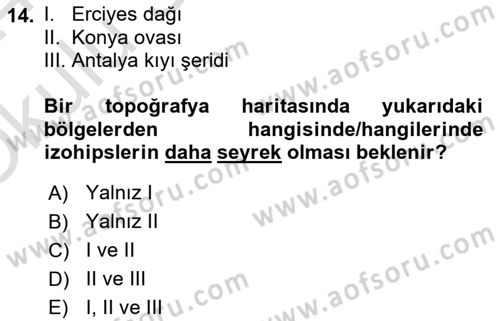 Harita Bilgisi Dersi 2023 - 2024 Yılı Yaz Okulu Sınav Soruları 14. Soru