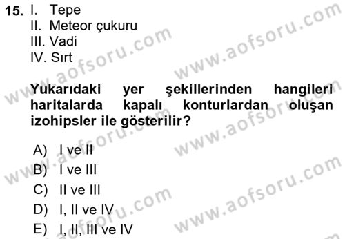 Harita Bilgisi Dersi 2023 - 2024 Yılı Yaz Okulu Sınav Soruları 15. Soru