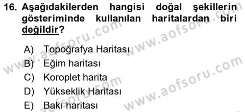 Harita Bilgisi Dersi 2023 - 2024 Yılı Yaz Okulu Sınav Soruları 16. Soru