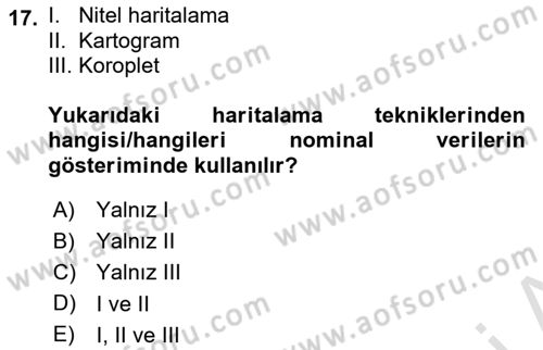 Harita Bilgisi Dersi 2023 - 2024 Yılı Yaz Okulu Sınav Soruları 17. Soru