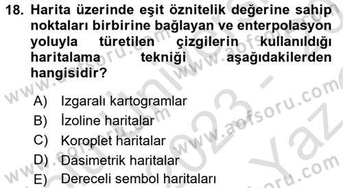 Harita Bilgisi Dersi 2023 - 2024 Yılı Yaz Okulu Sınav Soruları 18. Soru