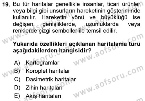 Harita Bilgisi Dersi 2023 - 2024 Yılı Yaz Okulu Sınav Soruları 19. Soru