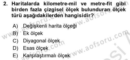 Harita Bilgisi Dersi 2023 - 2024 Yılı Yaz Okulu Sınav Soruları 2. Soru