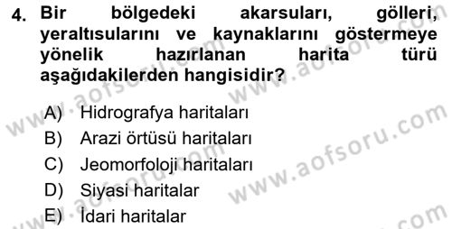 Harita Bilgisi Dersi 2023 - 2024 Yılı Yaz Okulu Sınav Soruları 4. Soru
