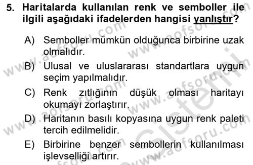 Harita Bilgisi Dersi 2023 - 2024 Yılı Yaz Okulu Sınav Soruları 5. Soru